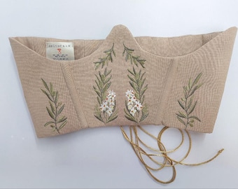 Olives Floral Linen Corset Belt Embroidered Boho Chic Style Peasant Black Top Aesthetic Outfit Clothing for Woman