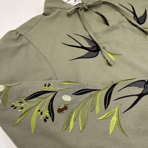 Black Swallows Linen Blouse Embroidered Floral Birds Shirt Boho Chic Top Bohemian Peasant Outfit for Woman image 7