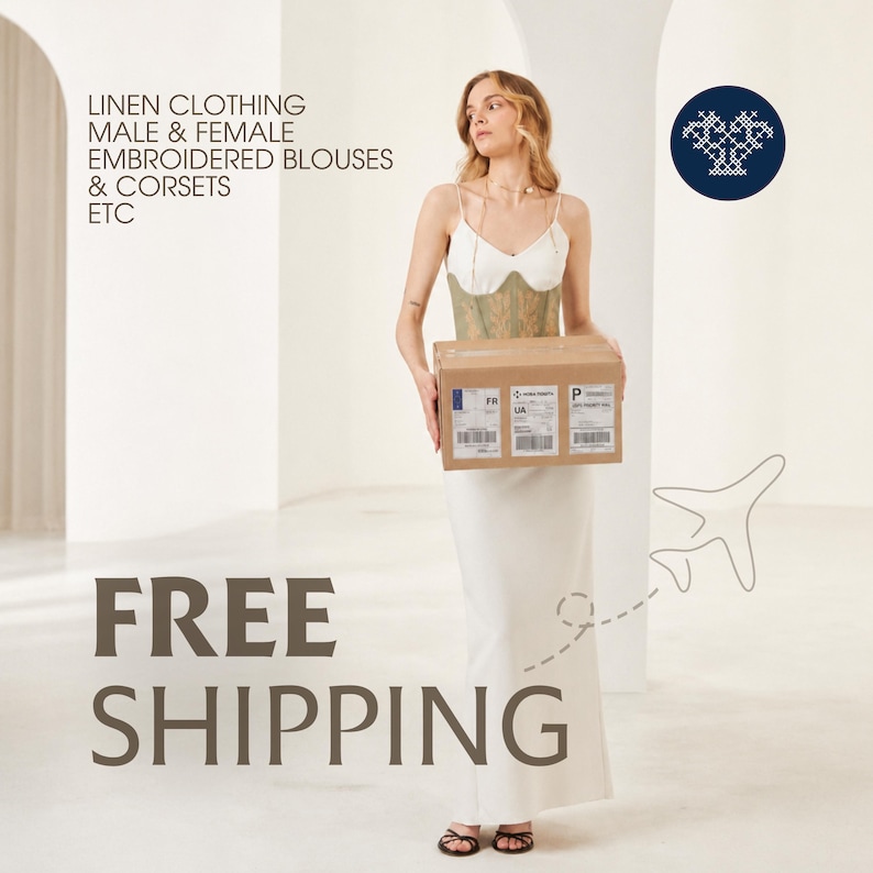 A woman in a white dress holding a cardboard box, standing in a room with a white background.