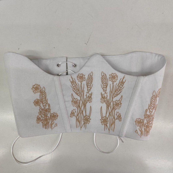 Hochzeit Korsett Spikelet Leinen Gürtel Floral Gestickte Boho Chic Style Sommer Ethnische Bauer Party Kleidung für Frau