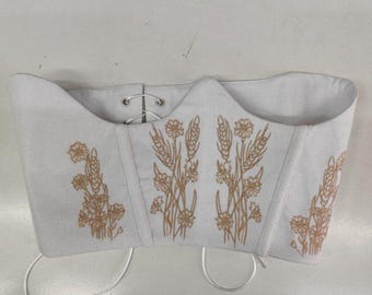 Wedding Corset Spikelet Linen Belt Floral Embroidered Boho Chic Style Summer Ethnic Peasant Party Clothing for Woman