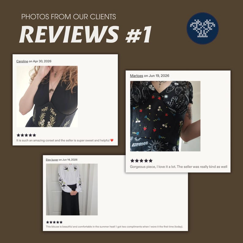 The image is a collage of three photos featuring women wearing dresses, with text providing reviews and comments about the dresses.