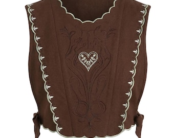 Brown Embroidered Vest in Ethnic Boho Style - Peasant Rustic Floral Outfit - Woman