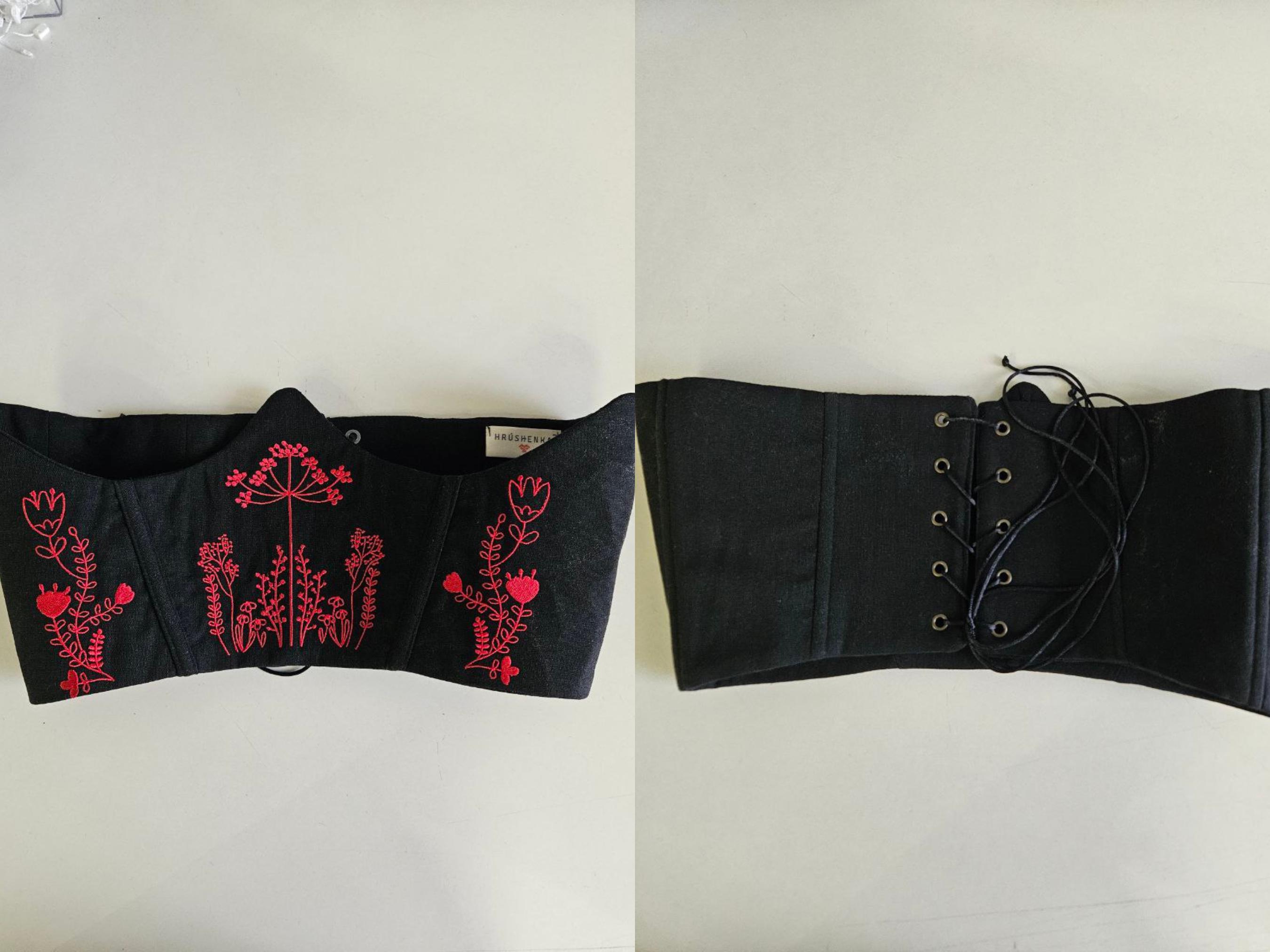 stradivarius Black Corset Belt with Red Floral Embroidery LACE UP FLORAL CORSET BELT For Party/Clubbing main image 2