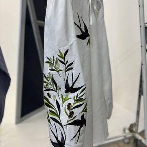 Black Swallows Linen Blouse Embroidered Floral Birds Shirt Boho Chic Top Bohemian Peasant Outfit for Woman image 10