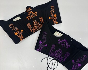 Floral Linen Corset Top Belt Embroidered Boho Chic Handmade Peasant Ethnic Spikelet Summer Clothing for Woman
