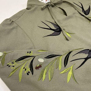 Black Swallows Linen Blouse Embroidered Floral Birds Shirt Boho Chic Top Bohemian Peasant Outfit for Woman image 7