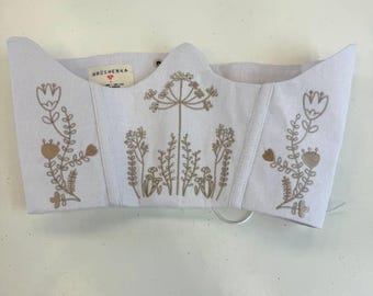 White Floral Linen Corset Top Belt Embroidered Boho Chic Handmade Peasant Ethnic Spikelet Summer Clothing for Woman