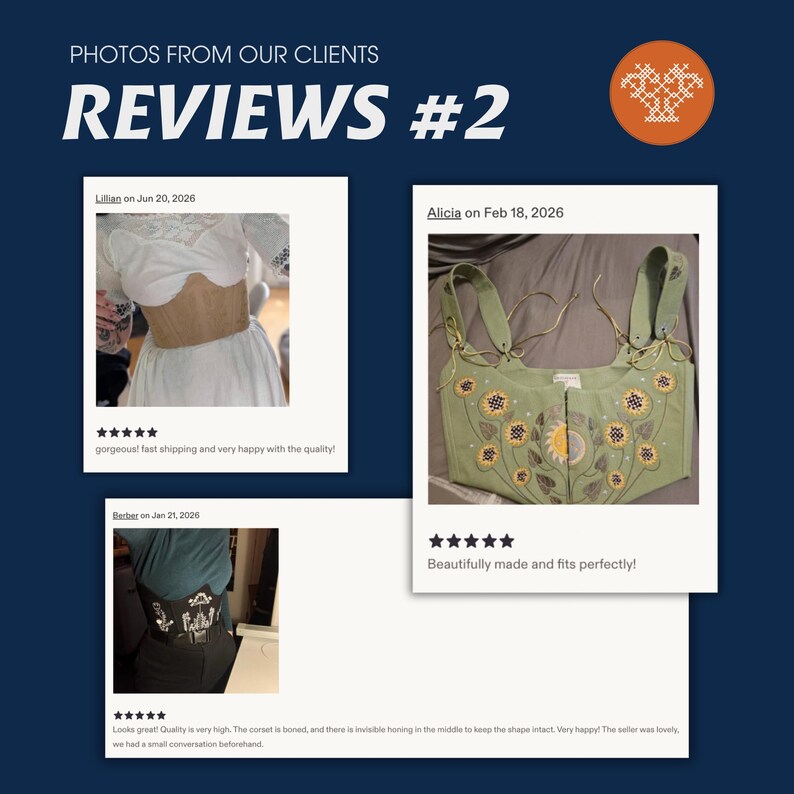 The image is a collage of three photos featuring clothing items, with text providing reviews and comments about the products.