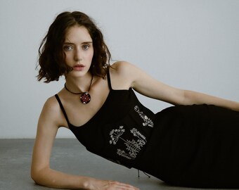 Bloemen zwart linnen corset top riem geborduurde boho chic etnische boerenzomerkleding voor dames