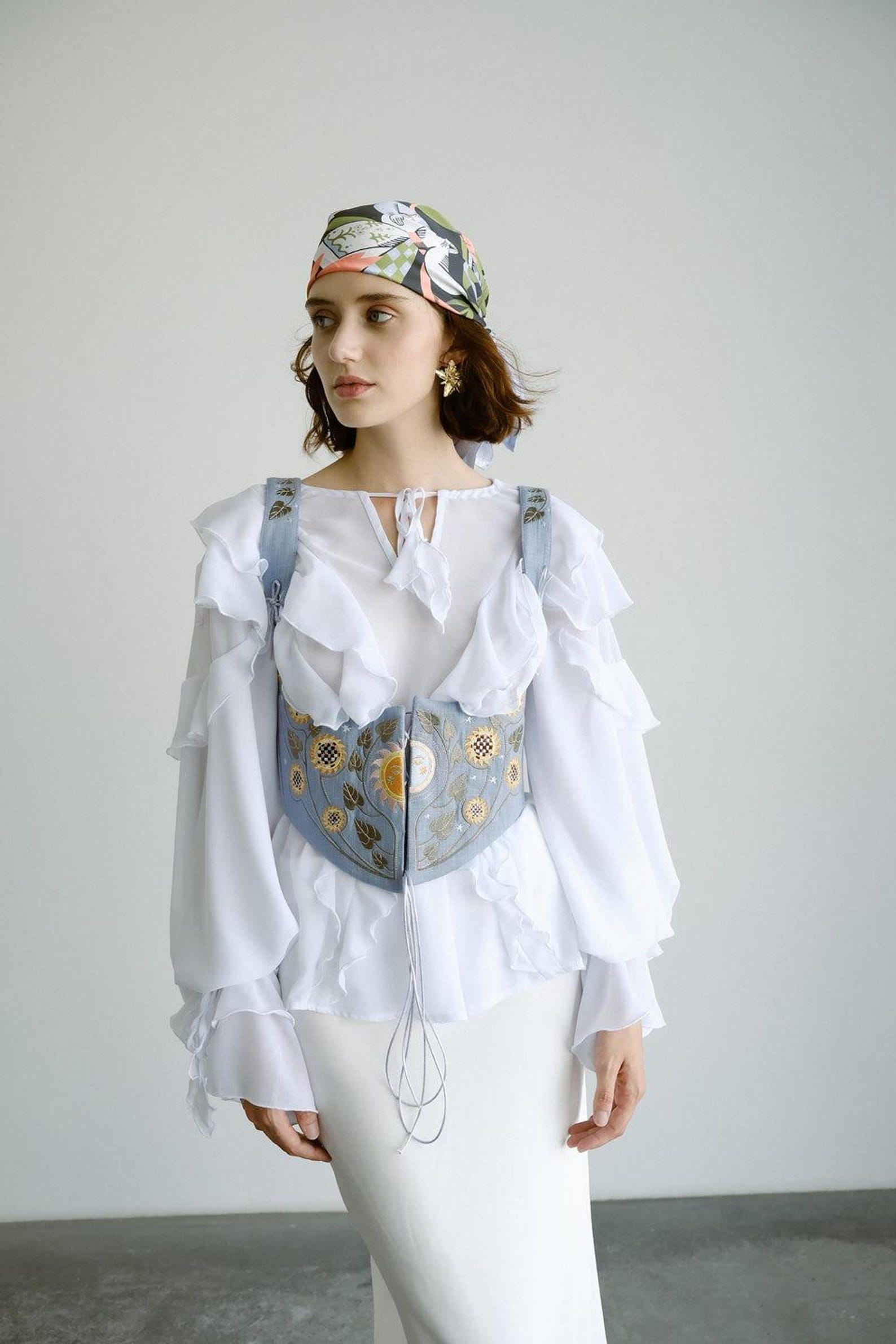“Amber forest” reversible jacquard corset – linen ethnic waist accessory