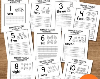 Number Tracing Worksheets 1–10 for Preschool & Kindergarten, Printable Number Worksheets, 123 Tracing sheets, Counting Practice Pages