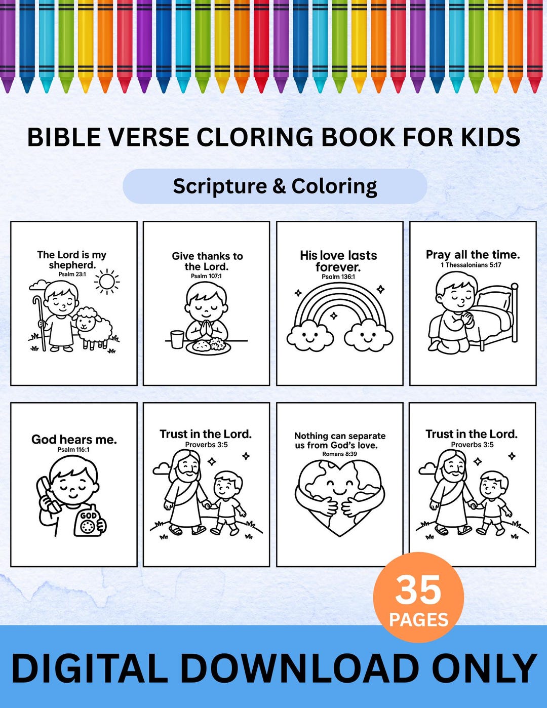 Bible Verse Coloring Pages for Kids, Christian Printables (PDF) - Etsy