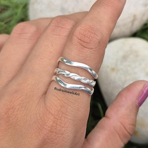 Stackable Ring Set, 925 Sterling Silver, Twisted  Hammered Band Ring, Minimalist Boho Rings for Women, Dainty Silver 3 Ring Set,Gift For Her
