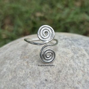 Sterling Silver Spiral Ring, Handmade Adjustable Open Band Ring, Boho Minimalist Toe Finger Ring, Wire Wrap Jewelry for Women,Gift For Her