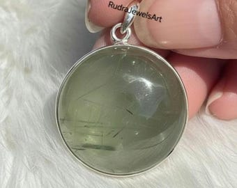 Collar con colgante de prehnita / Plata de ley 925 / Joyería de cristal curativo / Collar de piedra preciosa verde para energía positiva / Colgante hecho a mano