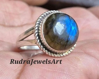 Blue Fire Labradorite Ring, 925 Sterling Silver, Women Ring, Silver Ring, Labradorite Jewelry, Statement Ring, Blue Labradorite Band Ring