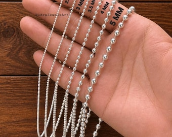 925 Sterling Silver Ball Chain Necklace, Bead Chain 2mm 2.5mm 3mm 3.5mm 4mm 5mm, Minimalist Silver Chain, Unisex Jewelry, Gift for Him Her