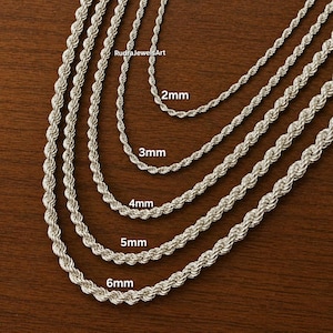 925 Sterling Silver Rope Chain Necklace, Twisted Chain for Men & Women, 2mm 3mm 4mm 5mm 6mm Chain, Minimalist Jewelry, Gift for Him Her