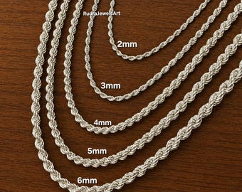 925 Sterling Silver Rope Chain Necklace, Twisted Chain for Men & Women, 2mm 3mm 4mm 5mm 6mm Chain, Minimalist Jewelry, Gift for Him Her