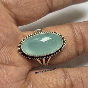 Aqua Chalcedony Ring, 925 Sterling Silver, Boho Statement Ring, Dainty Birthstone Jewelry Gift for Her, Handmade Aqua Chalcedony Jewelry