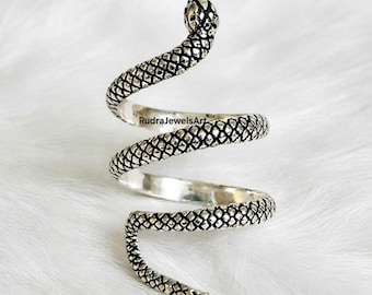925 Sterling Silver Snake Spiral Ring | Adjustable Serpent Wrap Ring | Gothic Boho Statement Jewelry | Unisex Gift