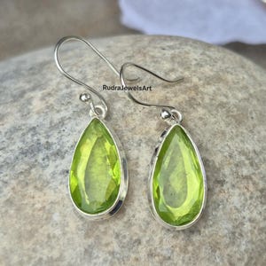 Peridot Teardrop Earrings – Sterling Silver Dangle Drop Earrings for Women, Handmade August Birthstone Jewelry Gift For Her Gemstone Jewelry