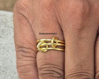 Connected Stacking Ring, 925 Sterling Silver, Linked Ring, Gift for Her, 3Layering Statement  Ring, Chunky Connector Ring, Interlocking Ring