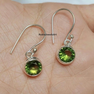 Natural Peridot Dangle Earrings, Green Gemstone Drop Earrings, Sterling Silver Peridot Jewelry, August Birthstone Earrings, Gift for Her