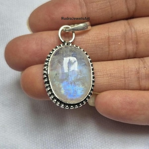 Blue Fire Rainbow Moonstone Pendant, Handmade 925 Sterling Silver Bezel, June Birthstone Jewelry, Gift For Her, Moonstone Jewelry Gift, Gift