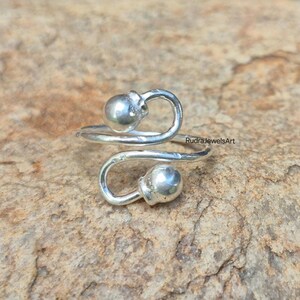 Adjustable Double Ball 925 Sterling Silver Ring, Handmade Open Wrap Ring, Minimalist Silver Statement Ring, Everyday Jewelry Gift for Her