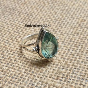 Aquamarine Ring, 925 Silver Ring, Handmade Ring, Women Ring, Gemstone Ring, Statement Ring, Pear Shape Gemstone Ring, Blue Stone Ring Gifts.