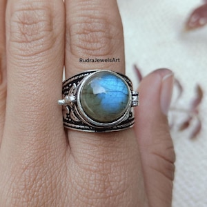Labradorite Poison Ring | Hidden Compartment 925 Silver Ring | Vintage Amulet Statement Ring | Handmade Gothic Ring for Women Locket Jewelry