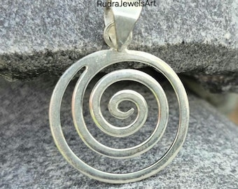 Silver Spiral Pendant, 925 Sterling Silver Swirl Necklace Charm, Handmade Minimalist Jewelry, Boho Festival Jewelry, Gift for Her, Gifts