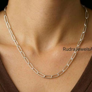 Sterling Silver Paperclip Chain Necklace | 925 Silver Paperclip Chain | Minimalist Silver Chain | Layering Necklace, Delicate to Heavy Chain