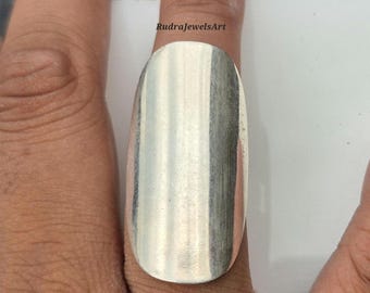 Anillo grande con diseño llamativo, anillo de plata de ley 925, joyería bohemia, anillos bohemios para mujer, anillo ancho, anillo grande de plata, anillo para todo el dedo, regalos