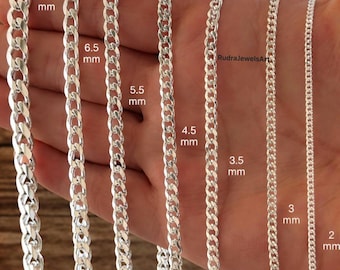925 Sterling Silver Cuban Chain Necklace, Men Women Curb Chain, 2mm–8.5mm Silver Chain, Minimalist Jewelry, Gift For Him Her