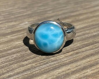 Larimar Ring 925 Sterling Silver | Handmade Caribbean Blue Gemstone Jewelry | Boho Statement Ring for Women | Gift for Her | Larimar Jewelry