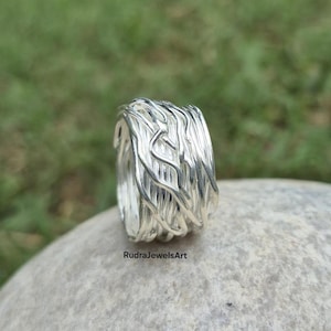 Wide Band 925 Sterling Silver Ring, Textured Statement Ring, Handmade Layering Silver Ring for Women, Boho Rustic Band Ring, Gift For Her