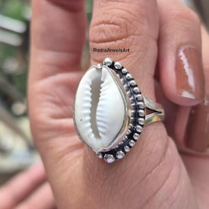 Cowrie Shell Ring in 925 Sterling Silver, Boho Statement Ring, Tribal Shell Jewelry,| Beach Bohemian Ring, Cowrie Shell Ring for Women Gifts