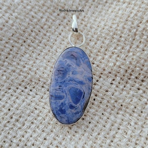 Natural Sodalite Pendant, Handmade Oval Blue Gemstone Necklace, Boho Jewelry, Healing Crystal Gift, 925 Sterling Silver Jewelry for Her Gift