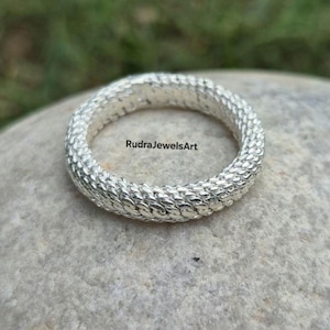 Textured 925 Sterling Silver Ring, Woven Mesh Pattern Band, Handmade Thick Silver Ring for Women, Unique Silver Statement Ring, Gift For Her