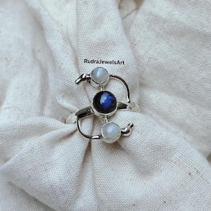 Labradorite Ring, 925 Sterling Silver, Gemstone Ring, Moonstone Ring, Handmade Ring, Gift For Her, Moonstone Jewelry, Unique Ring For Women