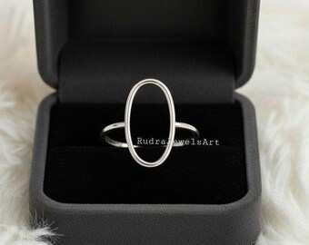 Minimalistischer offener ovaler Ring, 925 Sterlingsilber-Statementring, einfaches geometrisches Band, moderner Silberring für Frauen, alltägliche Schmuckgeschenke