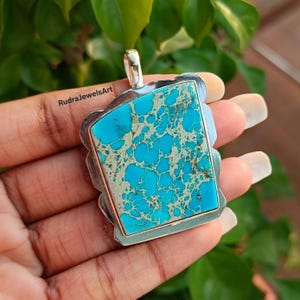 Blue Sea Sediment Jasper Pendant, 925 Sterling Silver, Ocean Blue Turquoise Necklace, Handmade Boho Gemstone Jewelry, Gift For Her, Gifts