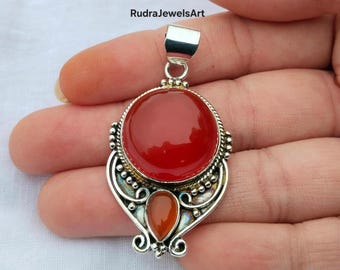 Karneol Anhänger | Handmade 925 Sterling Silber Karneol Schmuck | Boho Tribal Edelstein Halskette | Vintage-Stil-Edelstein-Anhänger für Sie