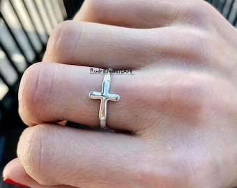 Christian Cross Ring, Cross Religious Ring, Cross Christmas Ring, Cross Baptism Ring, Cross Wedding Ring, Cross Minimalistic Ring for Mother