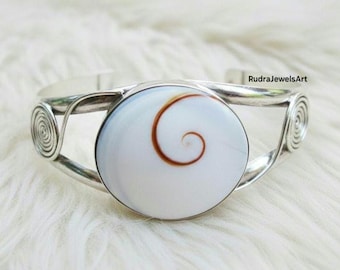 Shiva-oogschelparmband, 925 sterlingzilveren manchet, handgemaakte strandsieraden, boho healing armband, cadeau voor haar, Shiva-armband