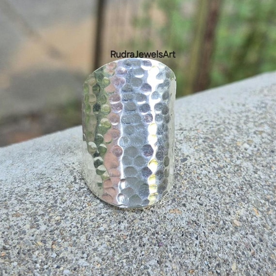 Hammered Wide Band Ring, 925 Sterling Silver, Bold Statement Ring for Women Men, Handmade Boho Cocktail Ring, Textured Silver Jewelry Gifts