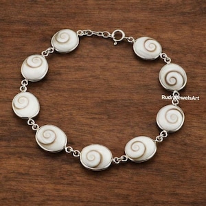 Bransoletka z muszli Shiva Eye, bransoletka z muszli ze srebra próby 925, biżuteria z oka Shiva, bransoletka plażowa w stylu boho, bransoletka z muszli ochronnej, biżuteria oceaniczna